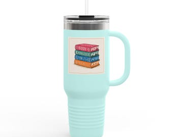 Taza de viaje con ilustración de pila de libros / Vaso térmico de 40 oz
