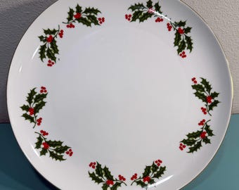Vintage Holly Porcelain Cake Stand | Japan Holiday Serving Platter