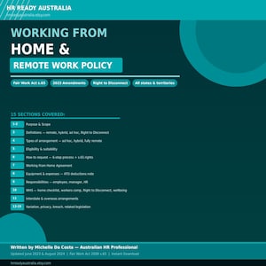 Working From Home & Remote Work Policy | Australian HR Updates | Editable Word