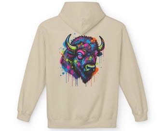 Colorful Buffalo Head Hoodie | Neon Drip Bison Art