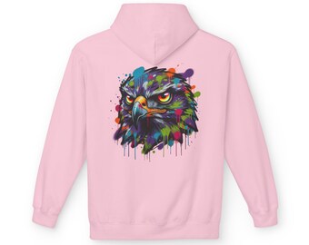 Colorful Eagle Head Hoodie | Vibrant Paint Splatter Hawk Design
