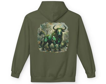 Taurus Zodiac Hoodie | Cosmic Astrology Crystal Bull Graphic Sweatshirt | Mystic Earth Horoscope Pullover