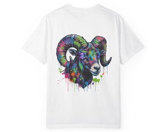Colorful Ram Skull T-shirt | Watercolor Paint Drip Goat Head Shirt