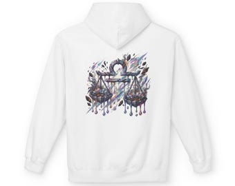Libra Zodiac Hoodie | Cosmic Astrology Scales Crystal Graphic Sweatshirt | Mystic Horoscope Pullover