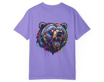 Colorful Roaring Bear T-shirt | Drip Paint Grizzly Design