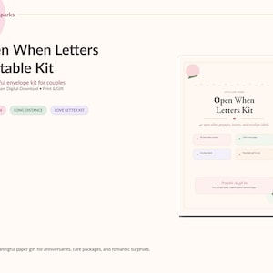 Kit de lettres Open When, cadeau pour couple romantique, amour interurbain (PDF A4)
