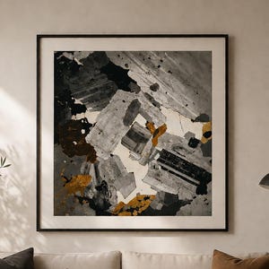 Lámina decorativa de sección delgada – Impresión de minerales reales (luz polarizada) – Decoración geológica – Impresión en formato A1 de gran tamaño