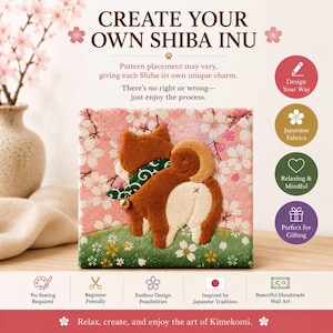 Japanisches Bastelset | Niedlicher Shiba Inu von hinten | Kimekomi-Stoffkunst zum Selbermachen für Anfänger | Seidenmalerei | Gestalte dein eigenes Kunstwerk im japanischen Stil