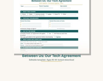 Screen Time Contract for Teens | Family Screen Time Rules & Limits Agreement | Printable PDF for Parents
