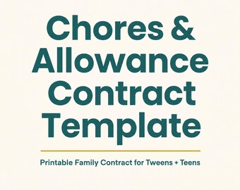 Chores and Allowance Contract for Teens | Family Chore Agreement | Printable Family Rules