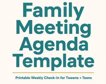 Family Meeting Agenda Template | Printable Family Meeting for Teenagers | Weekly Check-In Guide