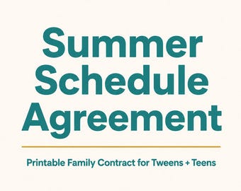 Summer Schedule Agreement Template | Printable Summer Routine for Teenagers | Family Summer Plan