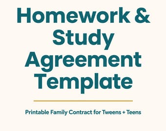 Homework Contract Template for Teens | Study Agreement Printable | Family School Rules