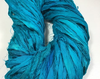 Recycled Sari Silk Ribbon Deep Turquoise