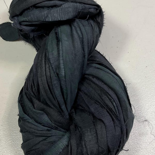 Discounted/Faded Black 693 Recycled Sari Ribbon Tassel Boho Junk Journal Fiber Beads Dreamcatcher Garland Fair Trade Fiber Art Supply