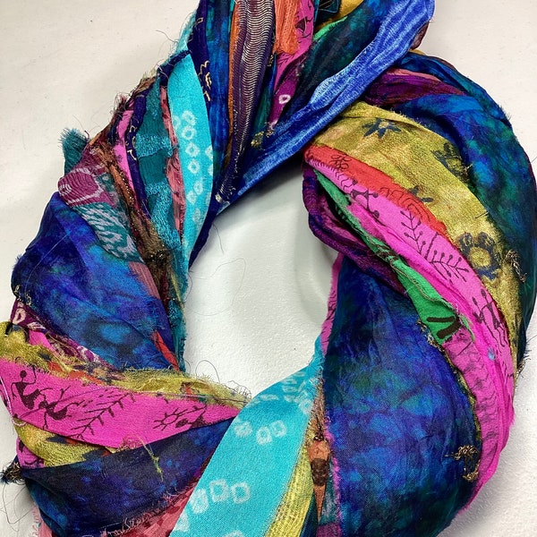Chiffon 292 Printed Recycled Sari Silk Ribbon Shabby Chic Tassel Boho Junk Journal Free Shipping Weave Fiber Art
