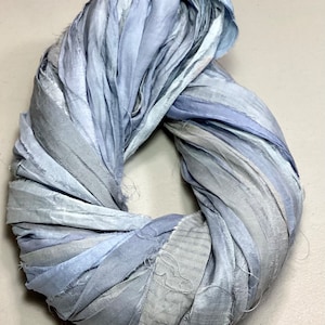 Recycled Sari Ribbon Faded Blue/Grey Mix Tassel Boho Junk Journal Garland Fiber Beads Dreamcatcher Free Shipping Fiber Art Supply