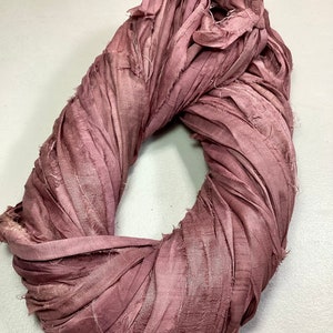 10 yd Sari Silk Ribbon Dusty Rose/Mauve Easter Crafts Tassel Craft Journal Ribbon Jewelry Free Shipping Garland Fair Trade Fiber Art Supply image 2