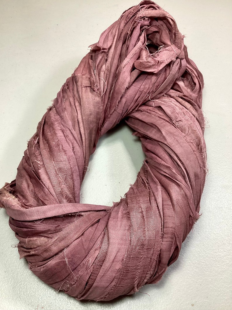 10 yd Sari Silk Ribbon Dusty Rose/Mauve Easter Crafts Tassel Craft Journal Ribbon Jewelry Free Shipping Garland Fair Trade Fiber Art Supply image 2