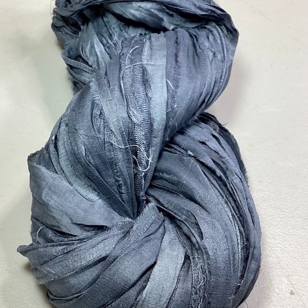 Recycled Sari Silk Ribbon Dark Gray Tassel Boho Junk Journal Dreamcatcher Free Shipping Dreamcatcher Jewelry Felt Fiber Art Supply