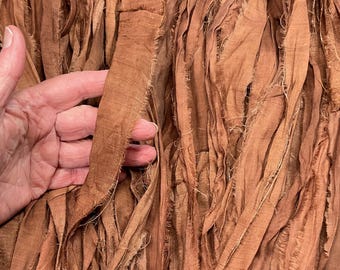 10 yd Recycled Sari Ribbon Walnut Brown Tassel Scrapbook Junk Journal  Dreamcatcher Jewelry Eco Gift Wrap Fair Trade Fiber Art  Supply