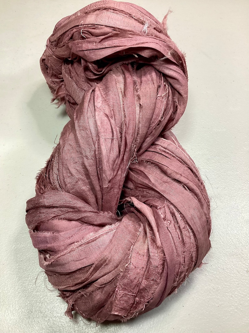 10 yd Sari Silk Ribbon Dusty Rose/Mauve Easter Crafts Tassel Craft Journal Ribbon Jewelry Free Shipping Garland Fair Trade Fiber Art Supply image 9