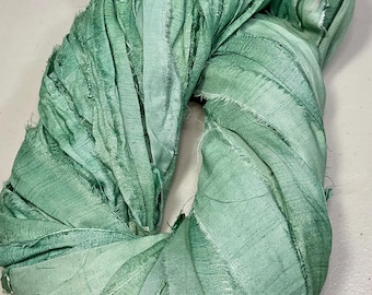 Recycled Sari Ribbon Pastel Shabby Chic Green Tassel Supply Fiber Bead Dreamcatcher Journal Garland Fair Trade Fiber Art Supply