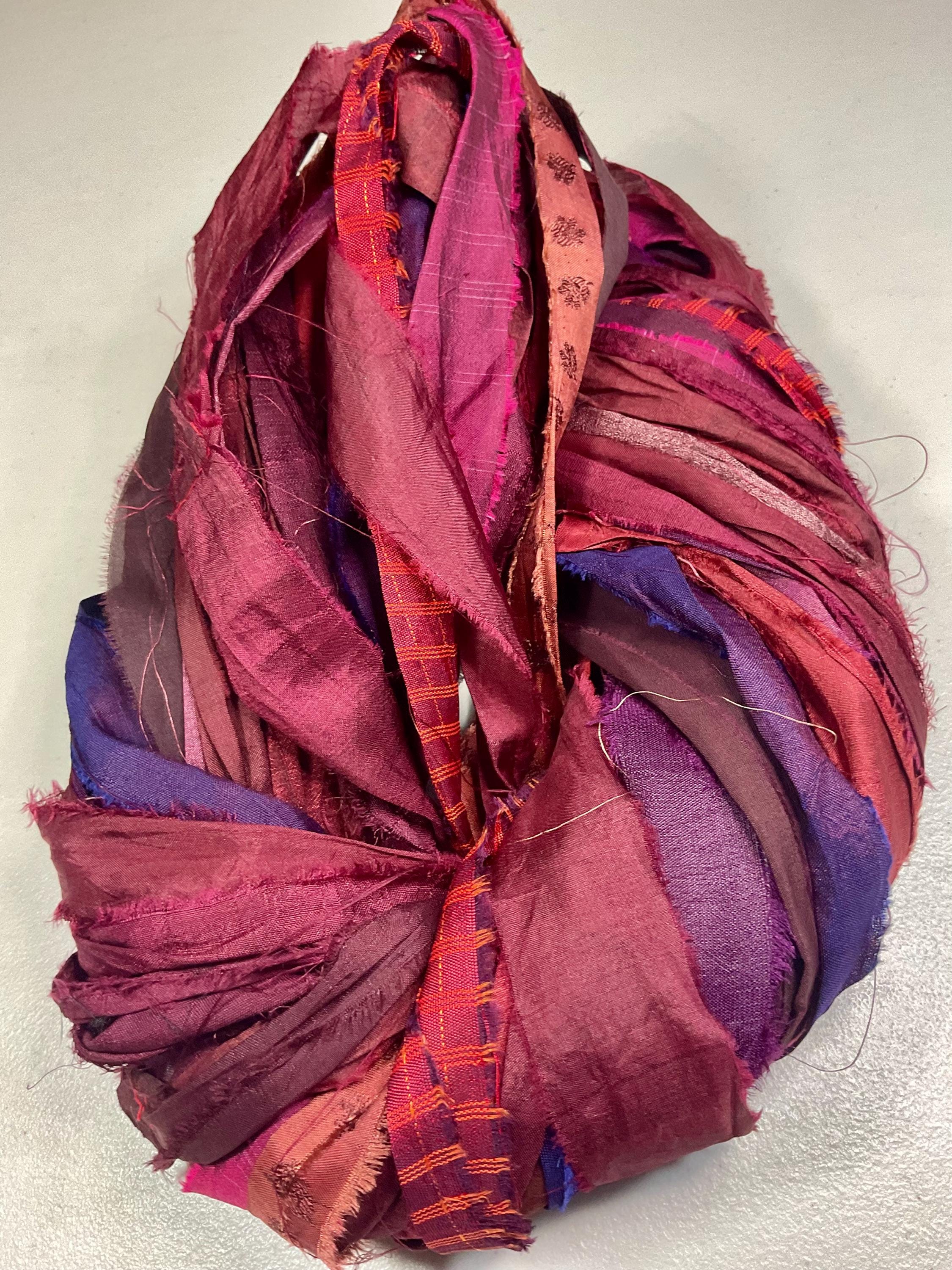 Sari Ribbon 569 Burgundy/brown Mix Tassel Boho Junk Journal