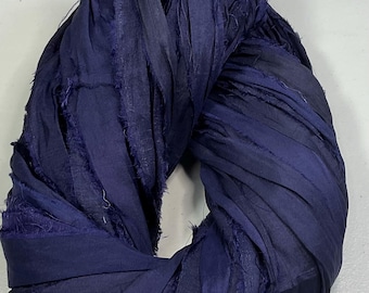Recycled Sari Ribbon Very Dark Ink Blue Jewelry Tassel Junk Journal Dreamcatcher Fair Trade Felt Fiber Art
