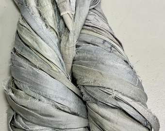 Gray/Taupe Sari Ribbon Tassel Dreamcatcher Junk  Boho Journals Fair Trade Jewelry Felt Fiber Art Supply