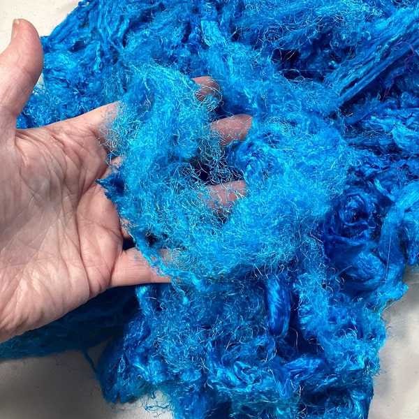 1 ounce Turquoise Blue Banana Fiber Textured Journal Vegan Batt Addition Spin Fiber Art Weave Felting Supply