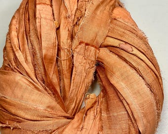 Recycled Sari Ribbon Burnt Orange Tassel Jewelry Boho Junk Journal Dreamcatcher Fair Trade Weave Fiber Art Supply