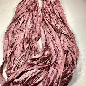 10 yd Sari Silk Ribbon Dusty Rose/Mauve Easter Crafts Tassel Craft Journal Ribbon Jewelry Free Shipping Garland Fair Trade Fiber Art Supply image 3