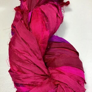 Recycled Sari Silk Ribbon Pinks and Berry Tassels Dreamcatcher Journal Craft Ribbon Jewelry Garland Fair Trade Fiber Art Felt Supply image 10