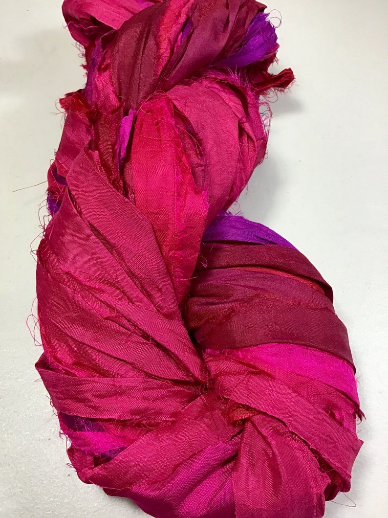 Recycled Sari Silk Ribbon Pinks and Berry Tassels Dreamcatcher Journal Craft Ribbon Jewelry Garland Fair Trade Fiber Art Felt Supply image 10