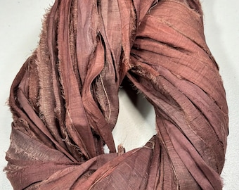 Recycled Sari Ribbon Brown Tassel Boho Junk Journal Dreamcatcher Jewelry Eco Gift Wrap Fair Trade Fiber Art  Supply