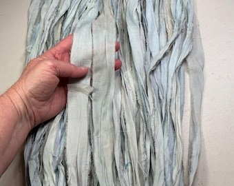 10 yd Recycled Sari Ribbon Pale Baby Blue Junk Journal  Tassel Dreamcatcher Jewelry Craft Supply Fiber Art