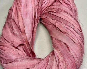 Sari Silk Ribbon Pinky Mauve Tassel  Craft Junk Journal Shabby Chic Dreamcatcher Garland Fair Trade Eco Gift Wrap Supply