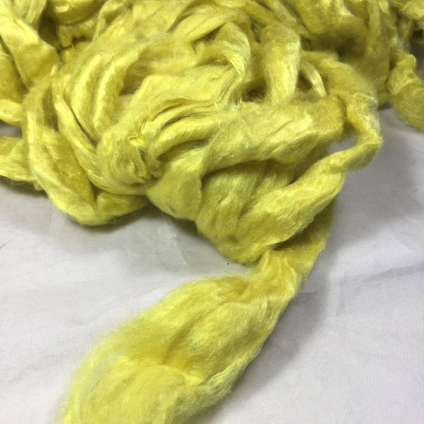 SALE 4 oz Recycled Sari Silk Sliver Roving Yellow Mixed Media Silk Paper Spinning Batt Supply Jewelry Fiber Art Felt Crochet Supply