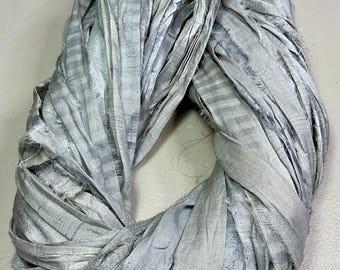 Silvery Gray Sari Ribbon Tassel Dreamcatcher Junk  Boho Journals Fair Trade Jewelry Felt Fiber Art Supply