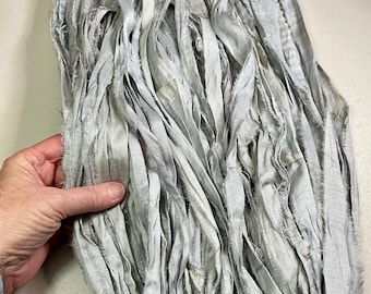 10 Yard Silvery Gray Sari Ribbon Tassel Dreamcatcher Free Ship Junk Boho Journals Fiber Beads Fair Trade Jewelry Felt Fiber Art Supply