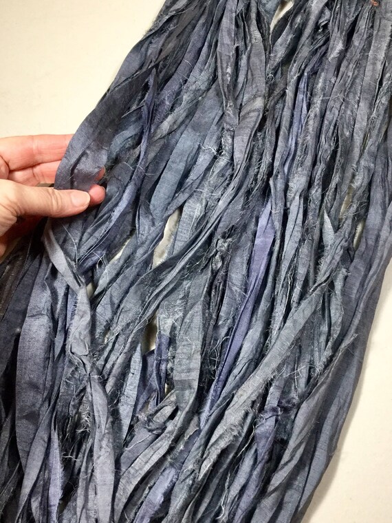 10 yd Recycled Sari Silk Ribbon Charcoal Gray Tassel Silk Sari | Etsy