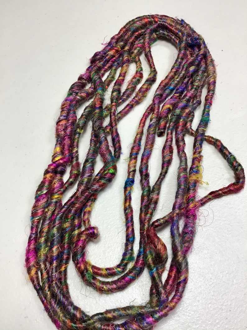 10 ft Art Yarn Remnant Recycled Silk Sliver Jewel Tones Boho Junk Journal Free Shipping Weave Craft Supply Fiber Art Felt Supply image 2