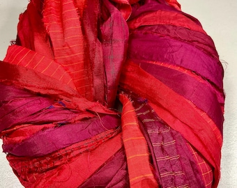 Sari Ribbon Multishade Reds Holiday Red Maroon Red Tassels Dreamcatcher Boho Junk Journal  Garland Jewelry