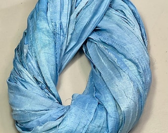 Recycled Sari Silk Ribbon Blue Jewelry Tassel Boho Journal Fiber Bead Dreamcatcher Fair Trade Felt Fiber Art Supply