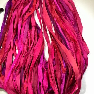 Recycled Sari Silk Ribbon Pinks and Berry Tassels Dreamcatcher Journal Craft Ribbon Jewelry Garland Fair Trade Fiber Art Felt Supply image 7