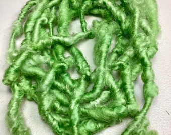 10 ft Art Yarn Remnant Animal Sanctuary Green Soft Border Leicester Wool Tassels Boho Journals Weave Free Shipping Fiber Art Felt