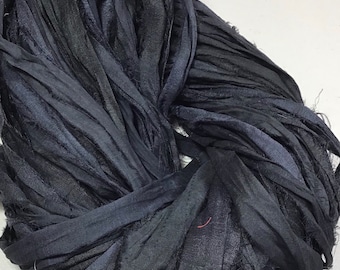 Black Recycled Sari Silk Ribbon Tassel Boho Junk Journal Fiber Beads Free Shipping Dreamcatcher Garland Fair Trade Fiber Art Supply