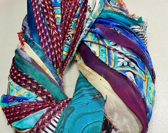 Exceptional Chiffon 739 Printed Recycled Sari Silk Ribbon Shabby Chic Tassel Boho Junk Journal Weave Fiber Art