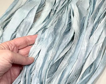 10 yd Recycled Sari Ribbon Pale Baby Blue  Boho Junk Journal  Free Shipping Tassel Dreamcatcher Jewelry Craft Supply Fiber Art